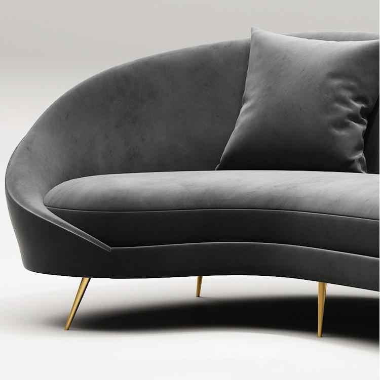 Slender Modern Curved Two Seater, Three Seater Sofa, Velvet - Miola