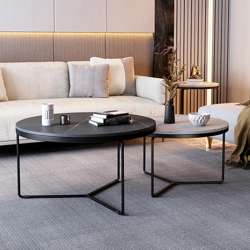 Iver Stone Round Nesting Coffee Table Set, Black & White - Miola