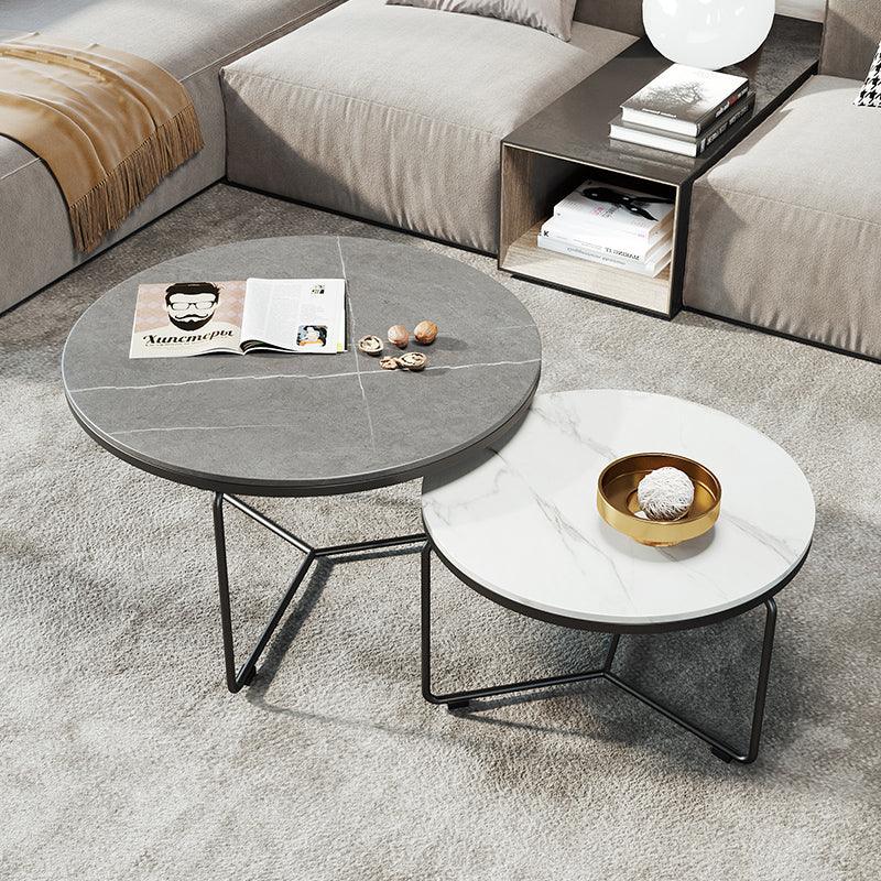 Iver Stone Round Nesting Coffee Table Set, Black & White - Miola