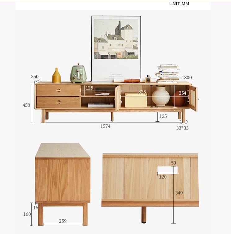 Haygashen Rattan TV Stand, Oak - Miola