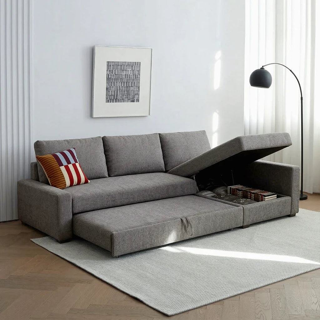 Edwards Three Seater Corner Sofa Bed With Storage, Linen - Miola