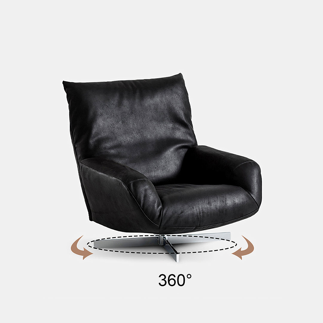 Schmidt Chiara Lounge Chair With Footstool, Swivel, Real Leather - Miola