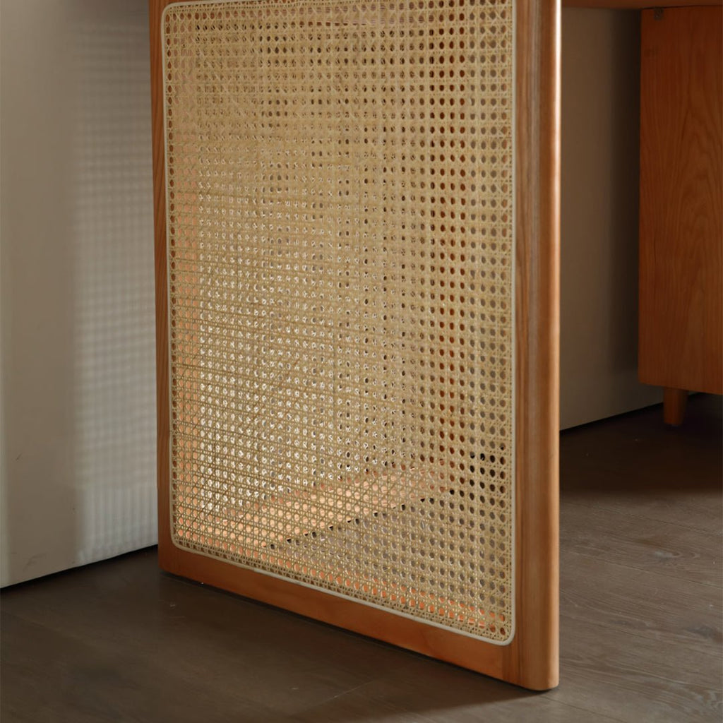 Anya Office Desk With Storage & Office Chair, Ash Wood & Rattan - Miola