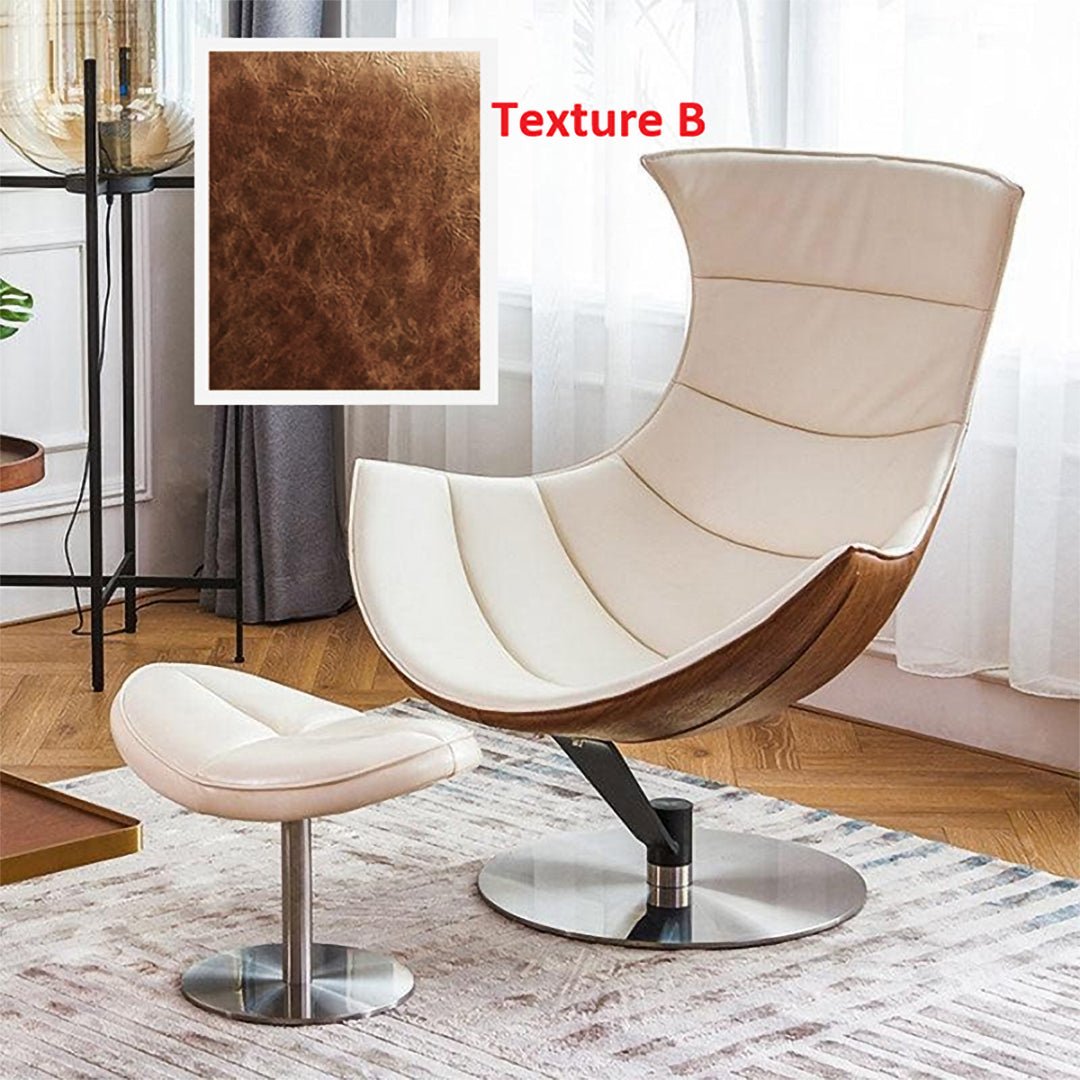 Lobster Lounge Swivel Chair With Ottoman, Walnut Texture - Miola