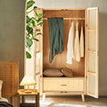 Amelia Rattan Wardrobe, Solid Wood & Rattan - Miola