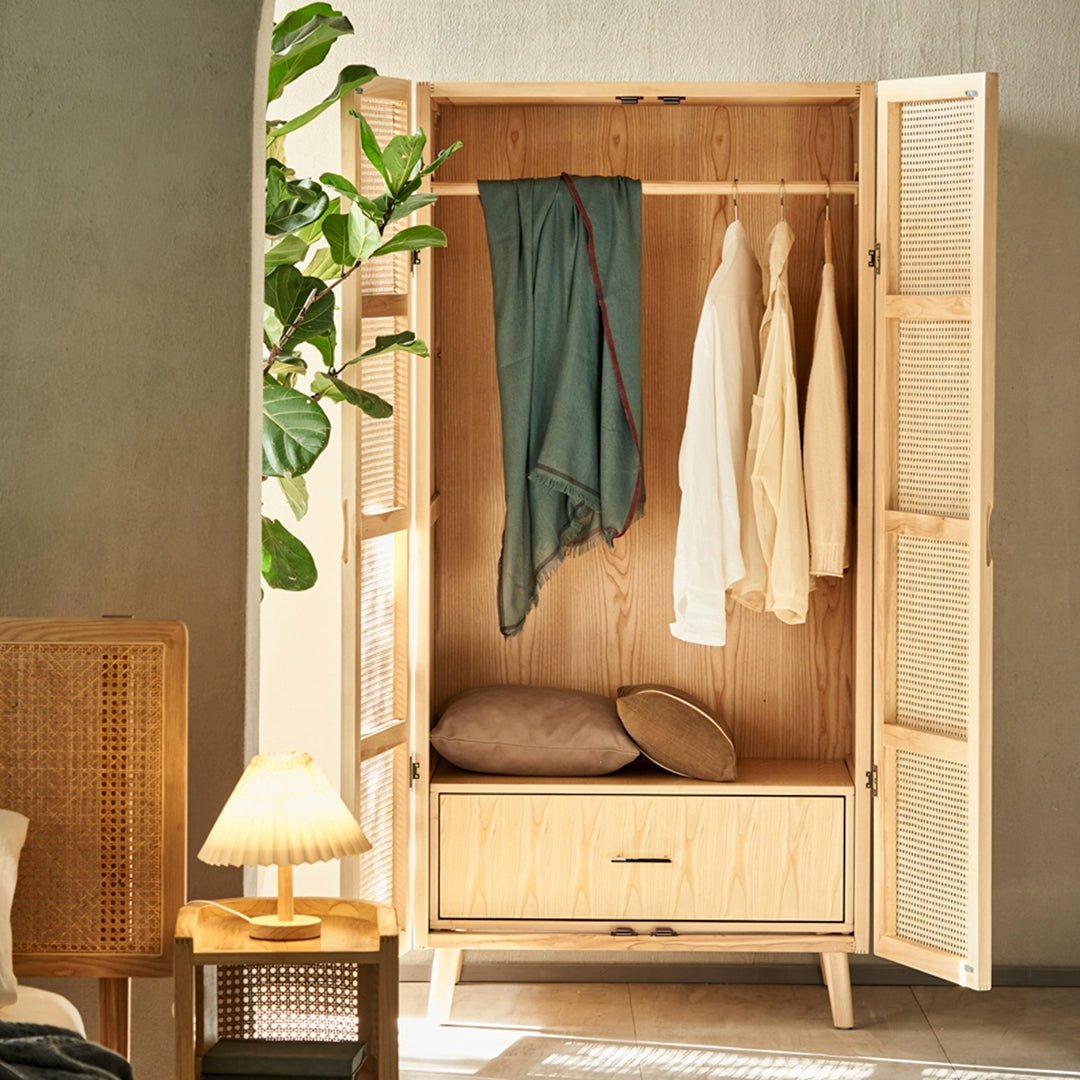 Amelia Rattan Wardrobe, Solid Wood & Rattan - Miola