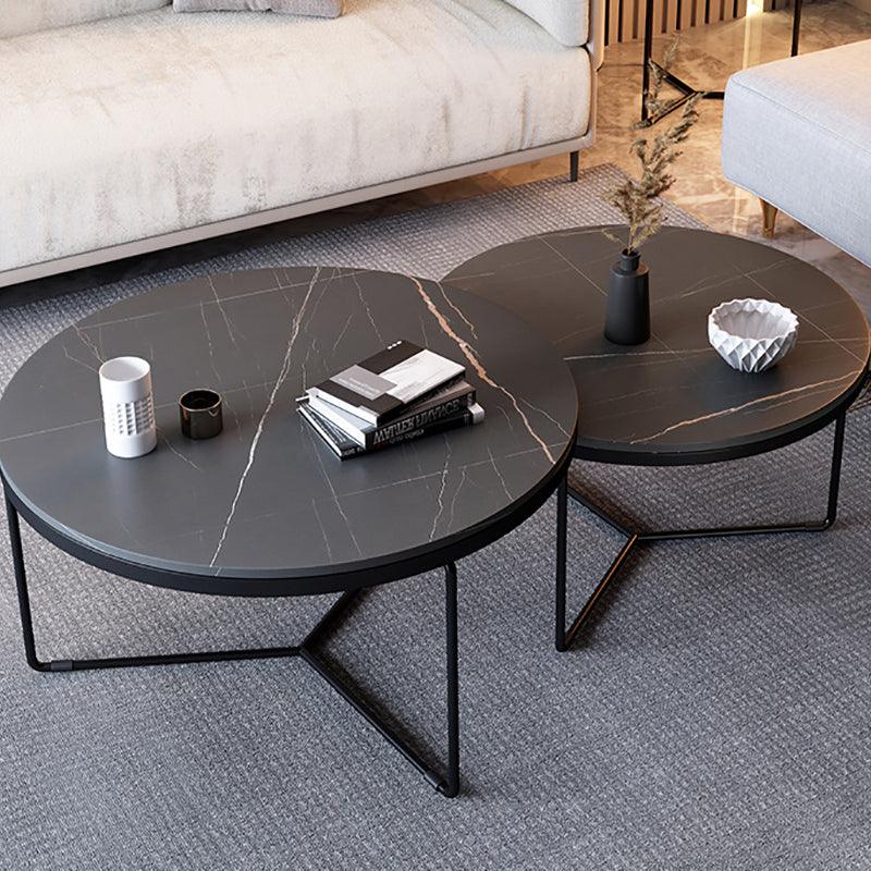 Iver Stone Round Nesting Coffee Table Set, Black & White - Miola