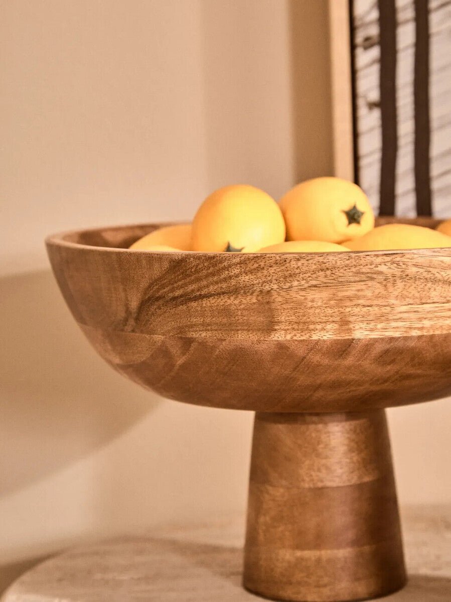 Kara Mango Wood Serving or Fruit Bowl with Pedestal Base - Miola