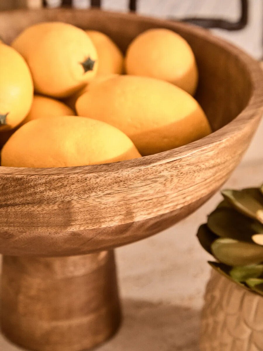 Kara Mango Wood Serving or Fruit Bowl with Pedestal Base - Miola