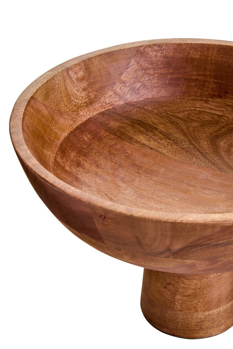 Kara Mango Wood Serving or Fruit Bowl with Pedestal Base - Miola