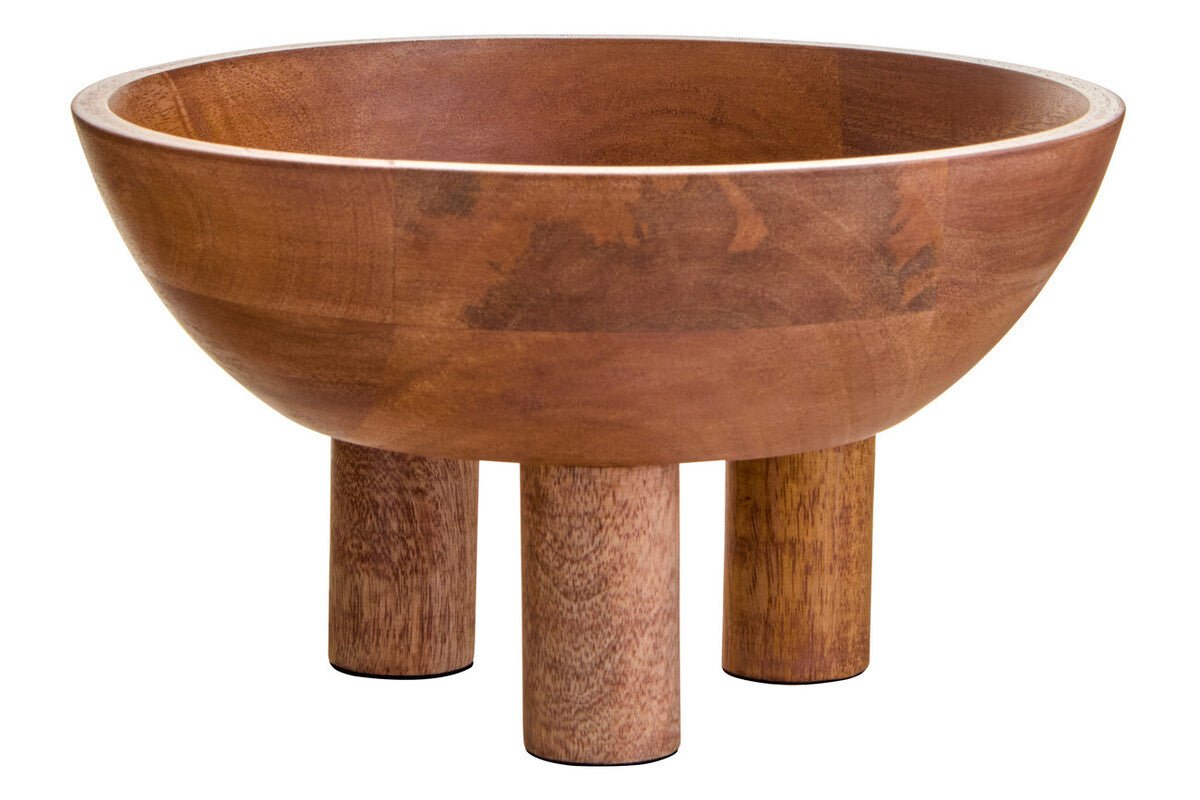Kara Mango Wood Serving or Fruit Bowl with Footed Base - Miola