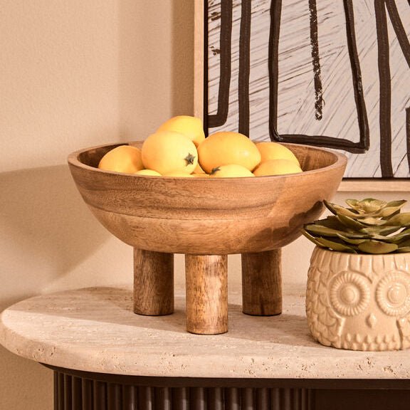 Kara Mango Wood Serving or Fruit Bowl with Footed Base - Miola