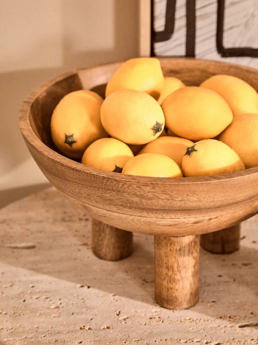 Kara Mango Wood Serving or Fruit Bowl with Footed Base - Miola