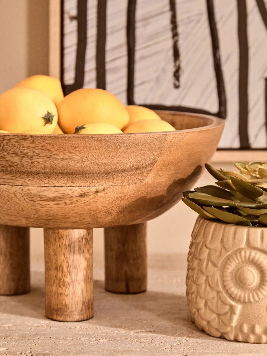 Kara Mango Wood Serving or Fruit Bowl with Footed Base - Miola