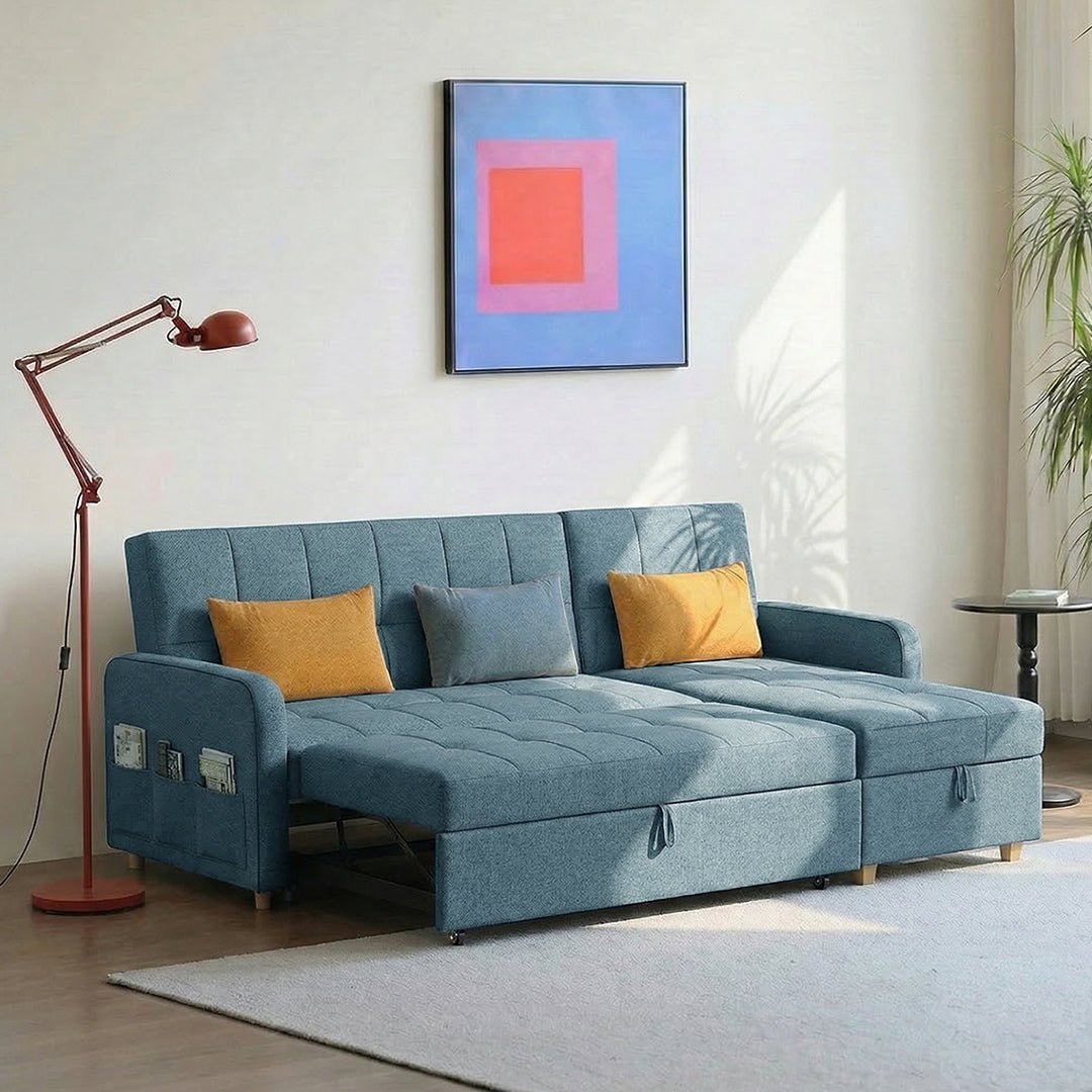 ML203 Three Seater Sofa Bed, L Shape Sofa Bed With Storage, Linen - Miola