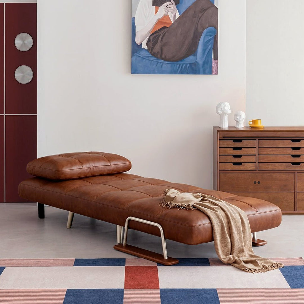 Riley Single Sofa Bed, Two Seater Sofa Bed, Black Leather - Miola