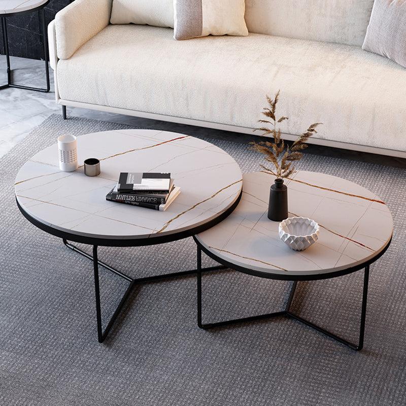 Iver Stone Round Nesting Coffee Table Set, Black & White - Miola