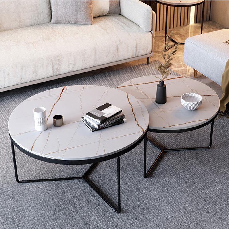Iver Stone Round Nesting Coffee Table Set, Black & White - Miola