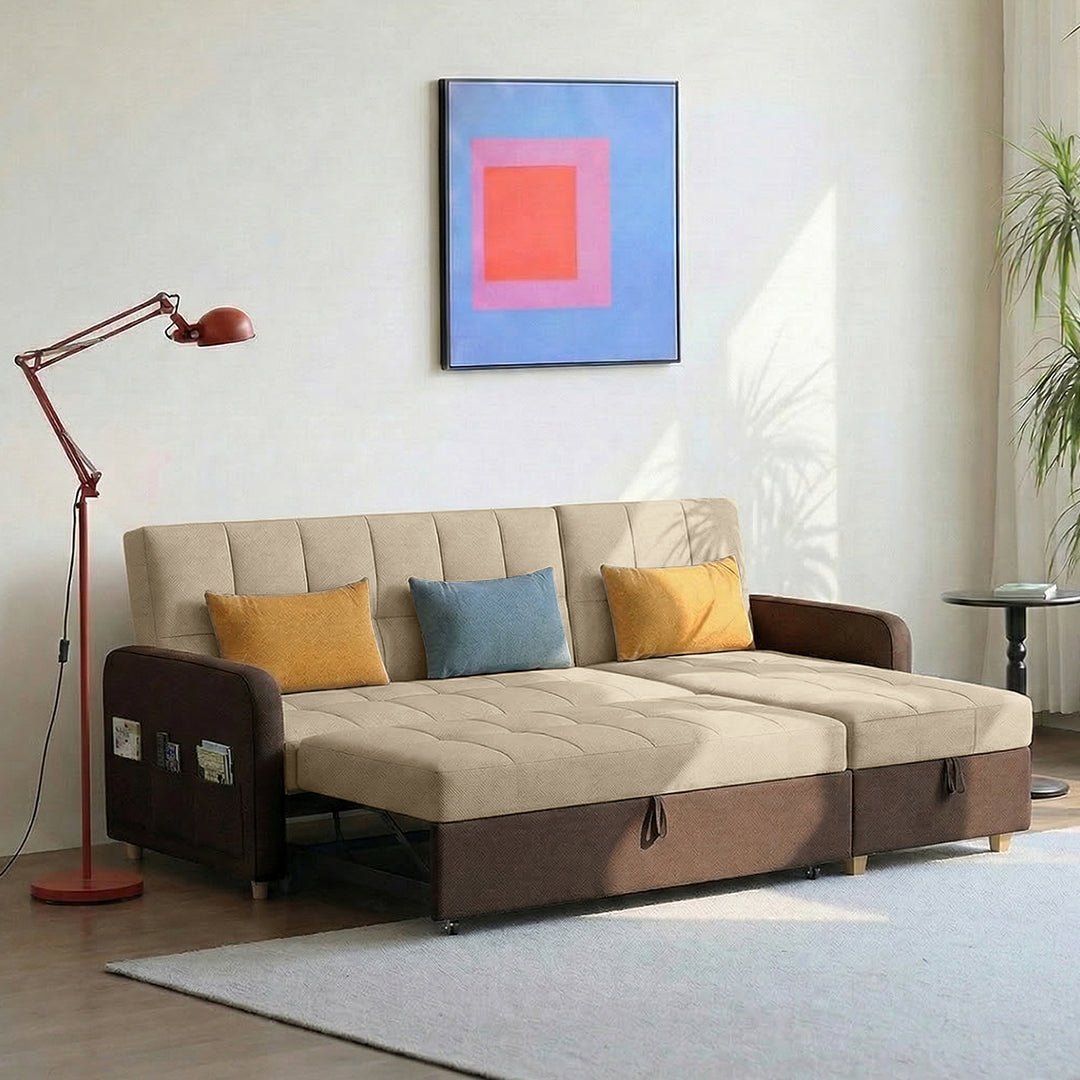 ML203 Three Seater Sofa Bed, L Shape Sofa Bed With Storage, Linen - Miola