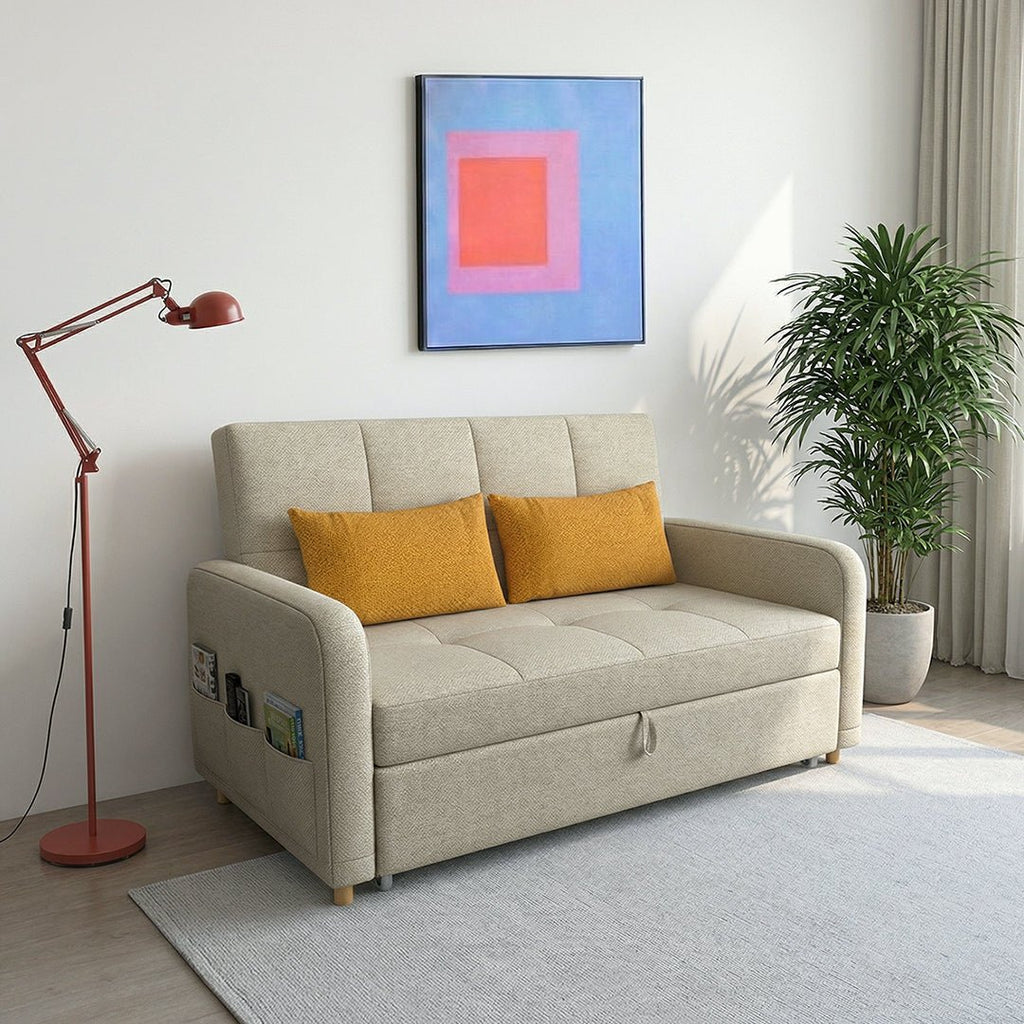 ML203 Three Seater Sofa Bed, L Shape Sofa Bed With Storage, Linen - Miola