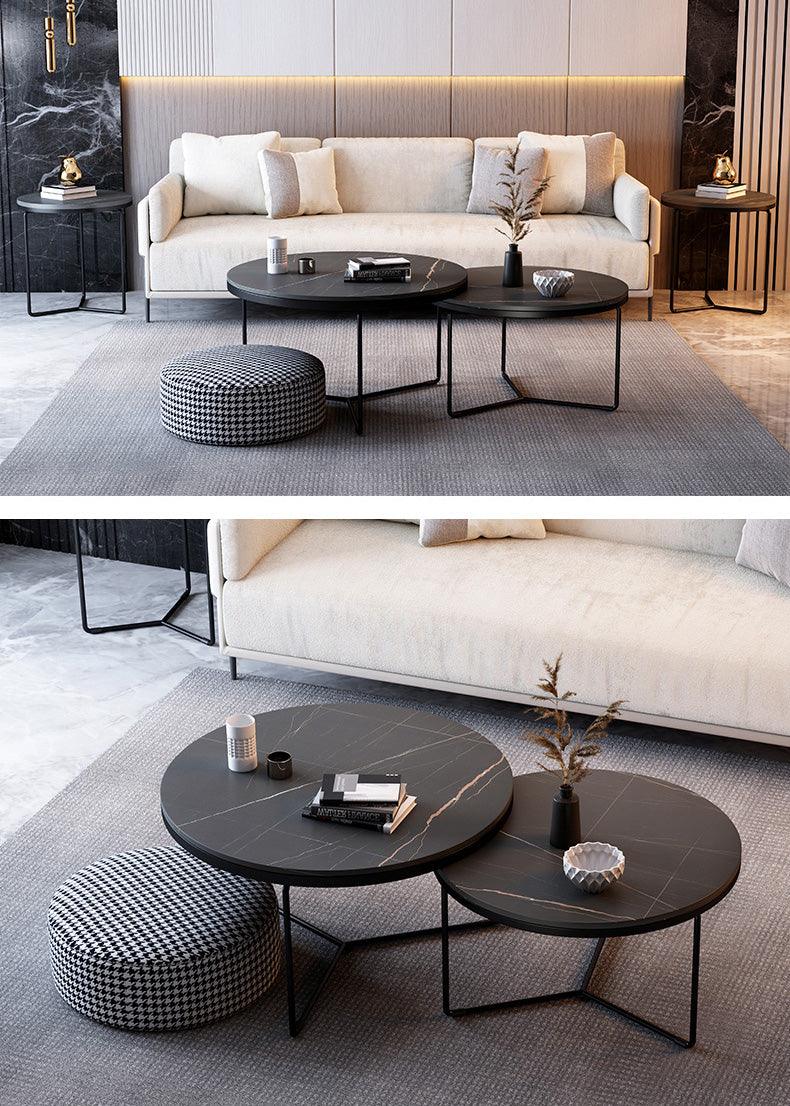 Iver Stone Round Nesting Coffee Table Set, Black & White - Miola