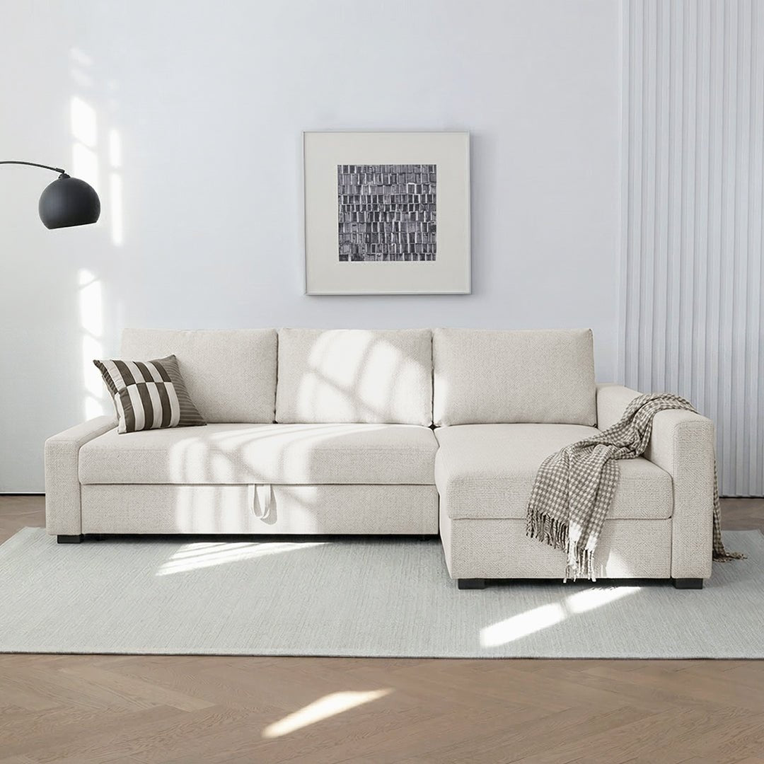 Edwards Three Seater Corner Sofa Bed With Storage, Linen - Miola