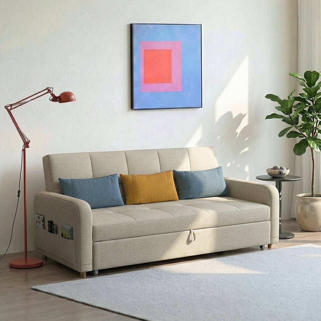 ML203 Three Seater Sofa Bed, L Shape Sofa Bed With Storage, Linen - Miola