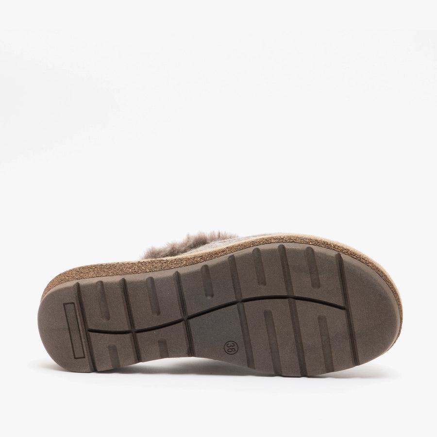 Wool Mule Slippers Beige