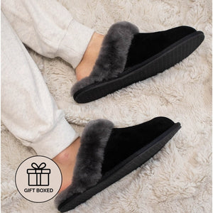 Real Sheepskin Mule Slippers Black