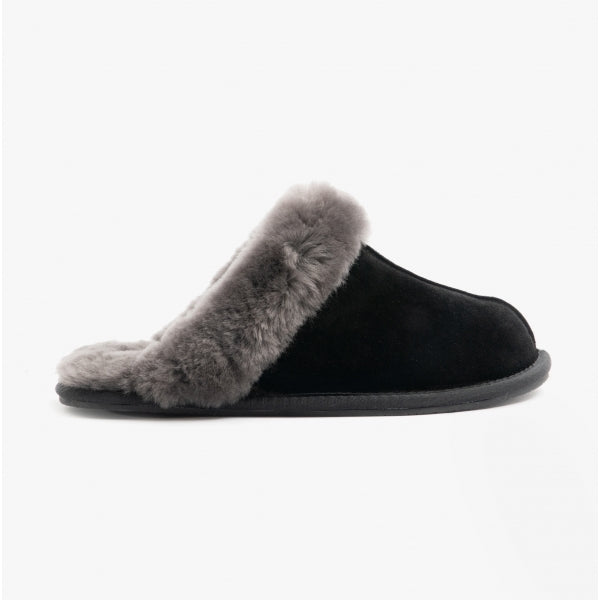 Real Sheepskin Mule Slippers Black