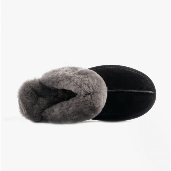 Real Sheepskin Mule Slippers Black