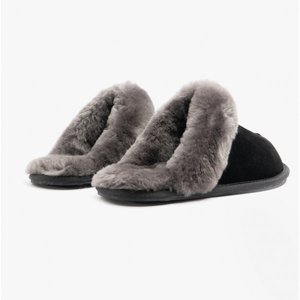 Real Sheepskin Mule Slippers Black