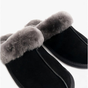 Real Sheepskin Mule Slippers Black