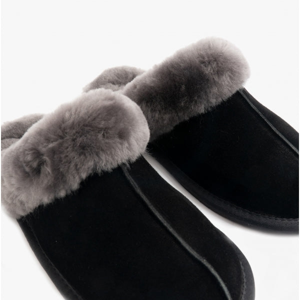Real Sheepskin Mule Slippers Black