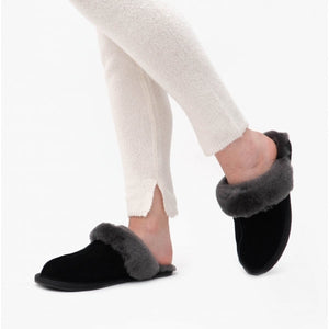 Real Sheepskin Mule Slippers Black
