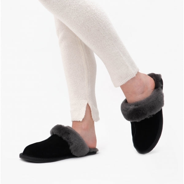 Real Sheepskin Mule Slippers Black