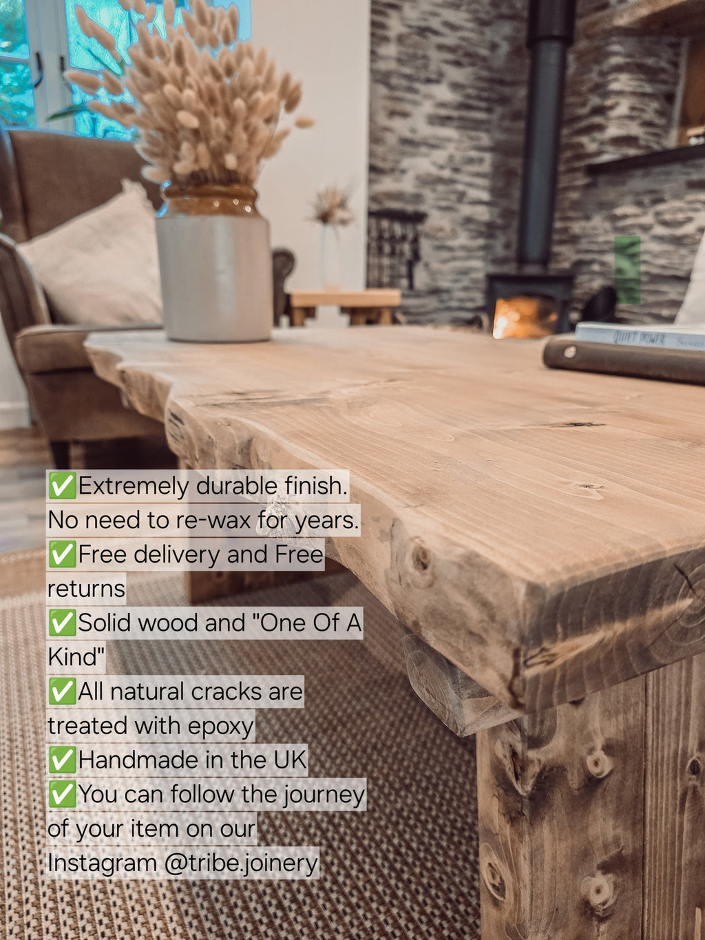 Farmhouse Dining Table With Bench and Black Metal Cross Legs