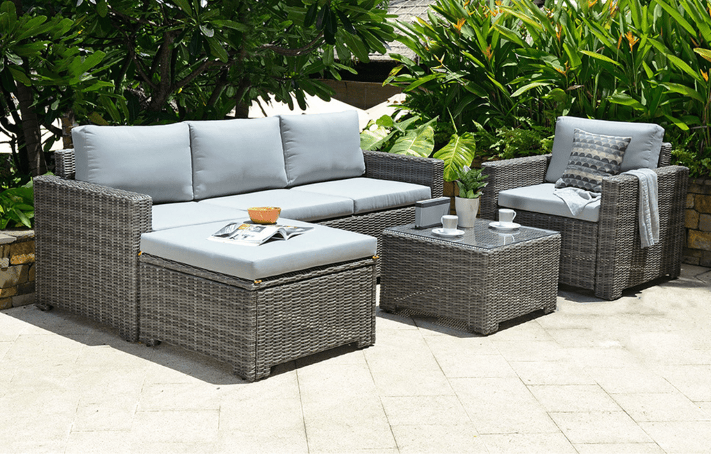 Marbella Grey 5 - Seater Garden Sofa Set with Ottoman and Cover Bundle - Miola