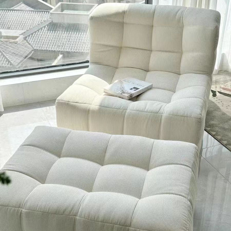 Bernice White Loung Chair And Ottoman, White Corduroy - Miola