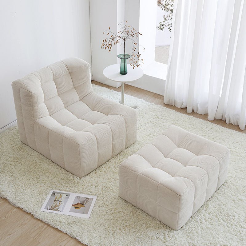 Bernice White Loung Chair And Ottoman, White Corduroy - Miola