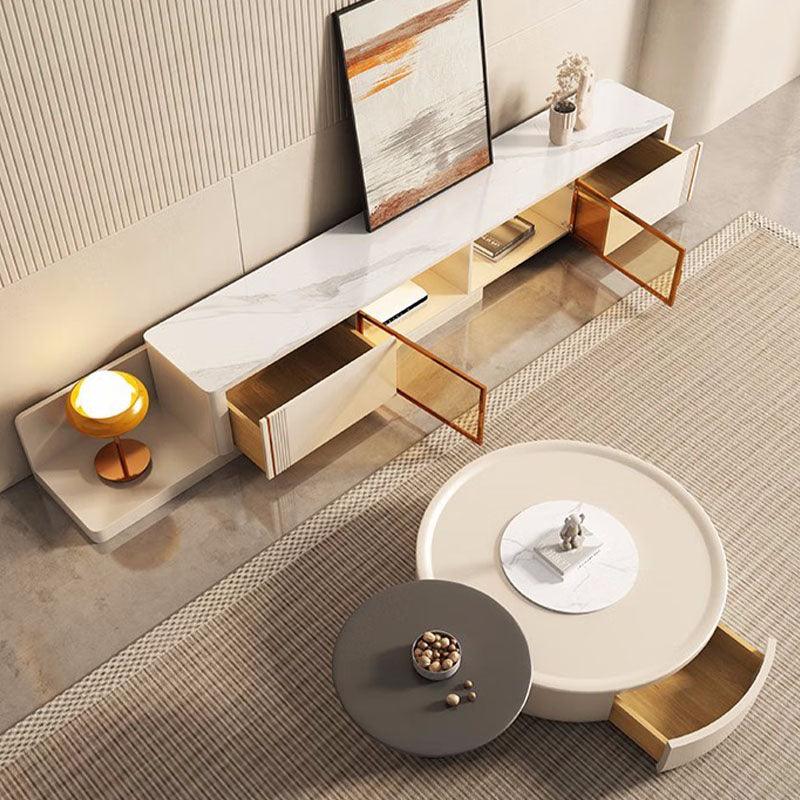 Eudora Modern Nesting Coffee Table Set With TV Stand, Cream And Grey - Miola