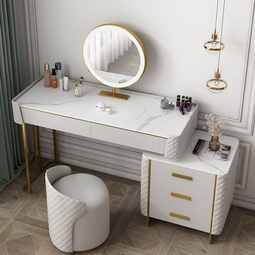 Allurea Dressing Table With LED Mirror, Greyish Cream - Miola