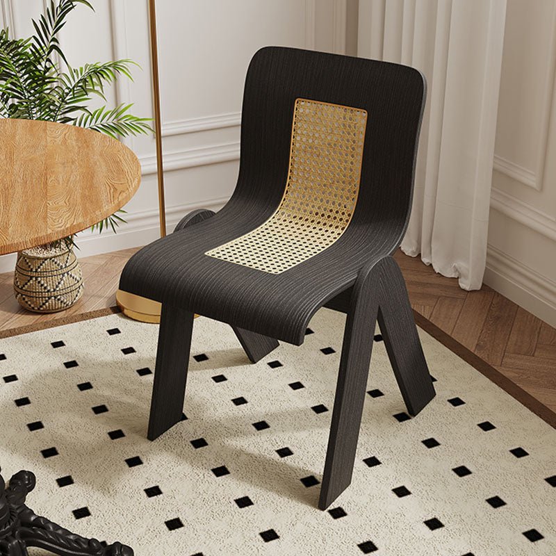Verna Curve Dining Chair, Black & Rattan - Miola