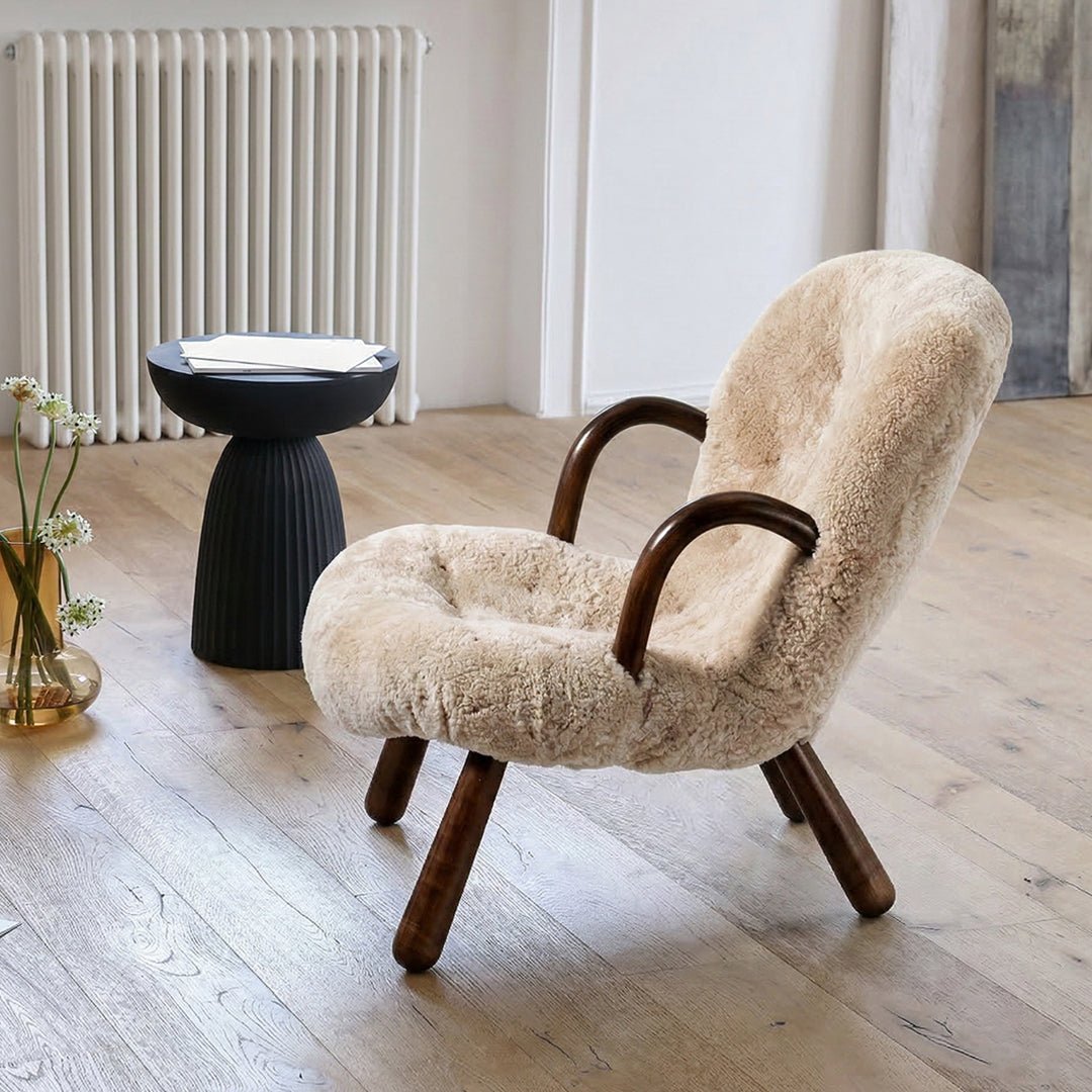 Classic Clam Armchair & Footstool, Boucle - Miola
