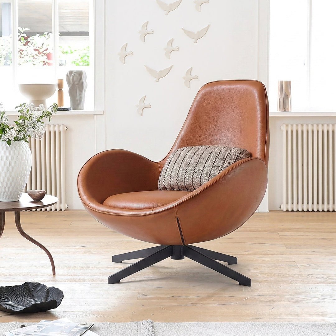 Snail Swivel Accent Armchair, Brown Leather - Miola