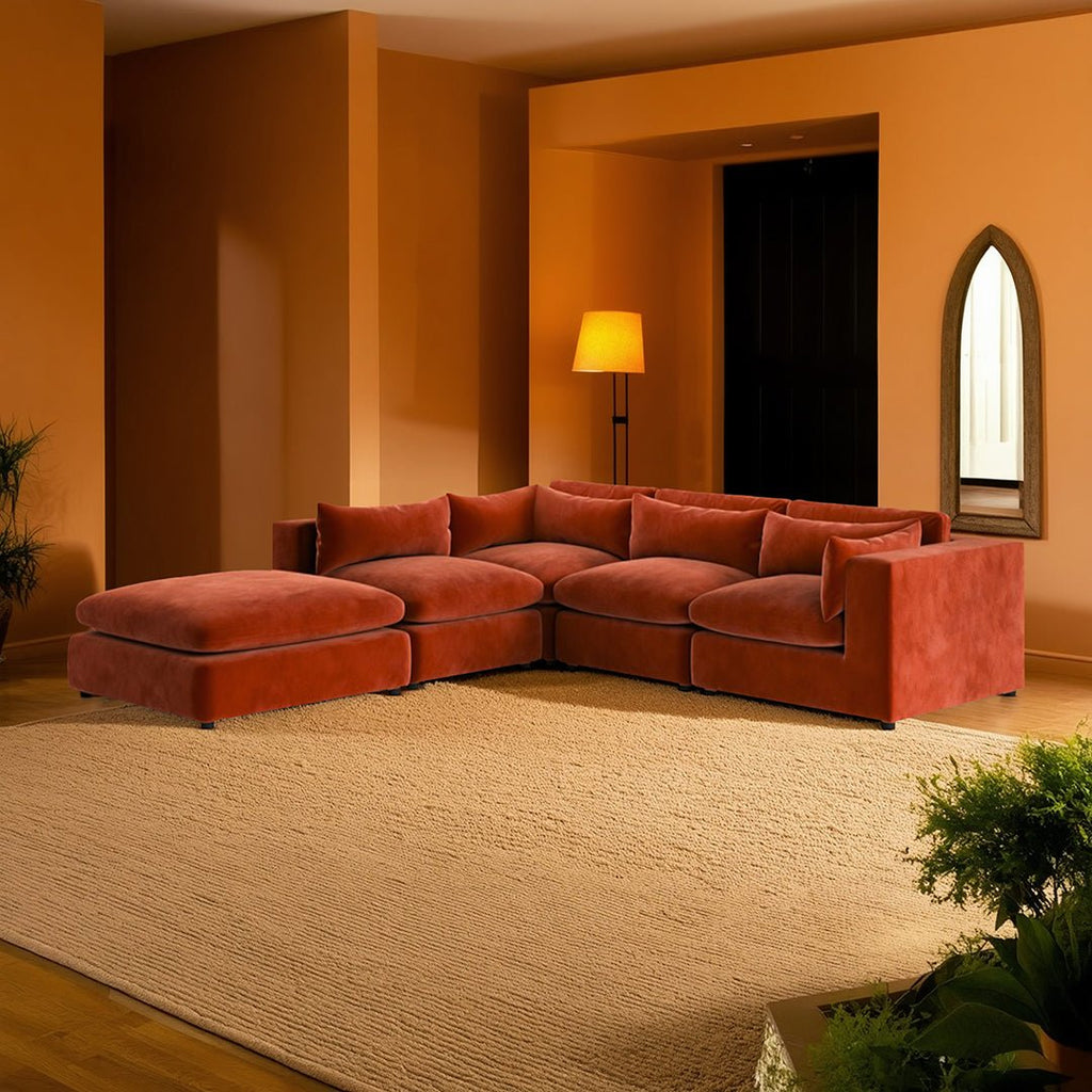 Ranjan Three Seater Corner Sofa, Red Velvet - Miola