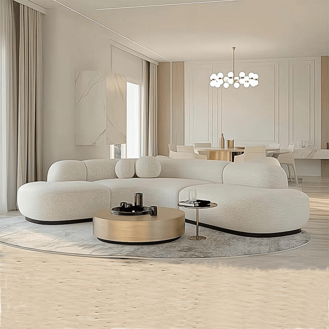 Eulalia Cream Curve Three Seater Sofa, Corner Sofa, Boucle - Miola