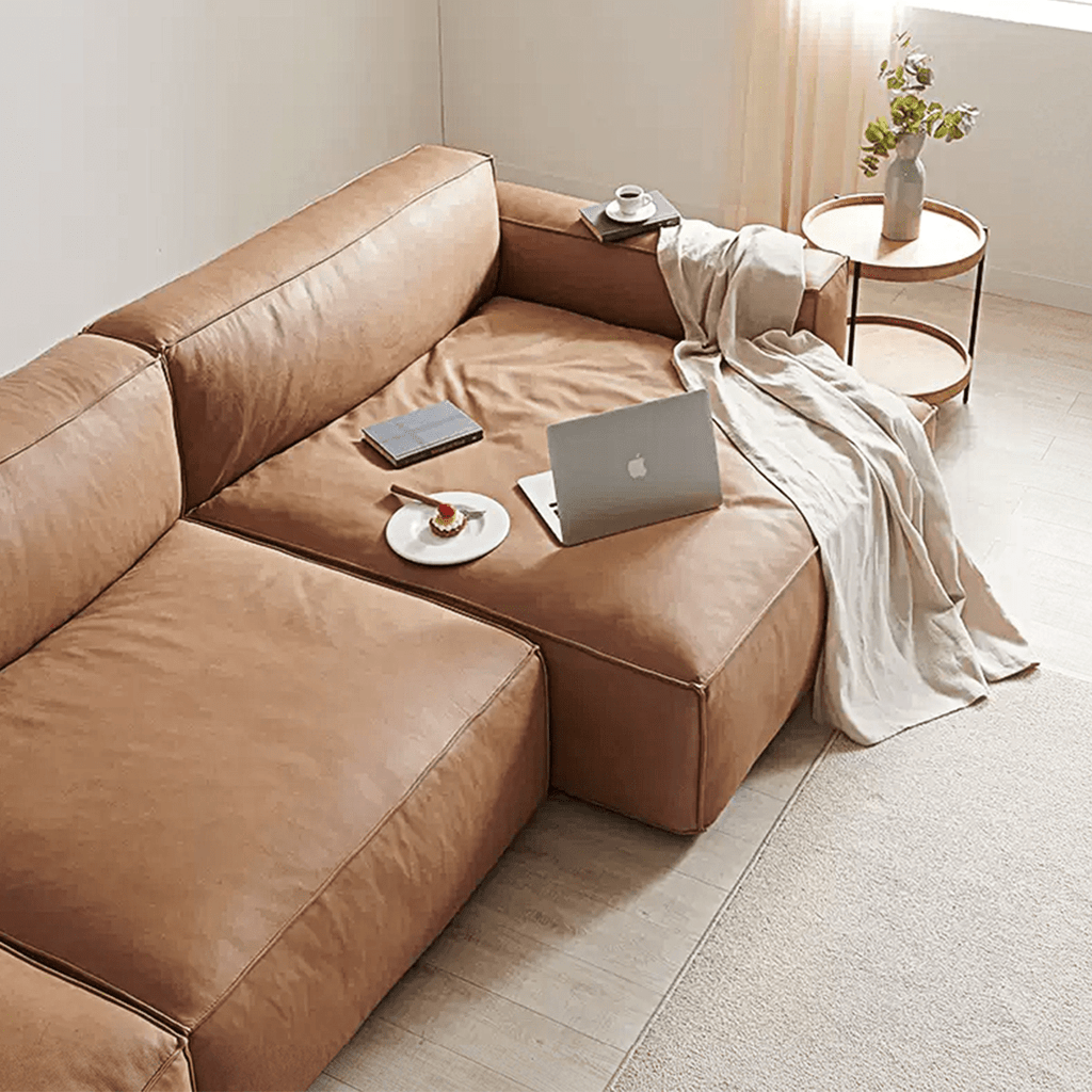 Lucian Four Seater Coner Sofa, Modular Sofa, Real Leather - Miola