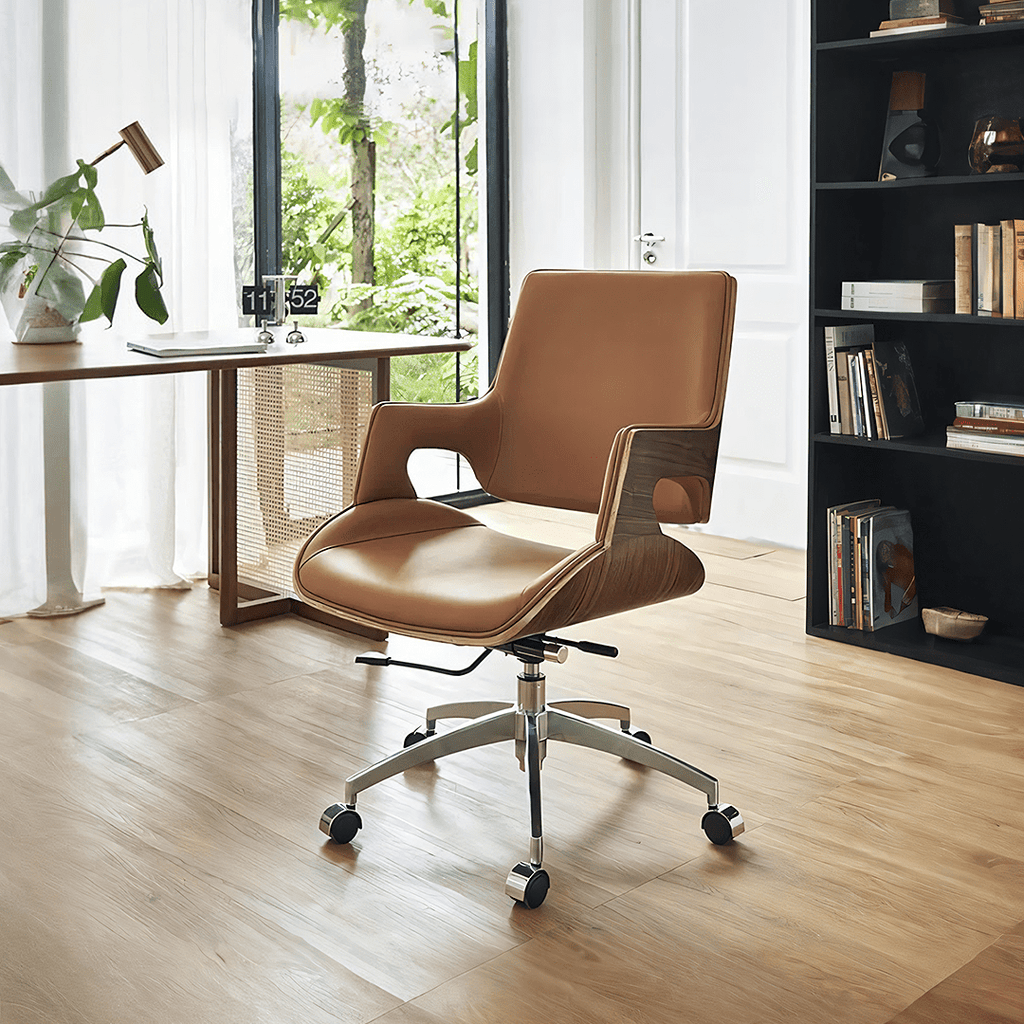 Drake Office Chair, Tan Leather, Reclining & Swivel - Miola