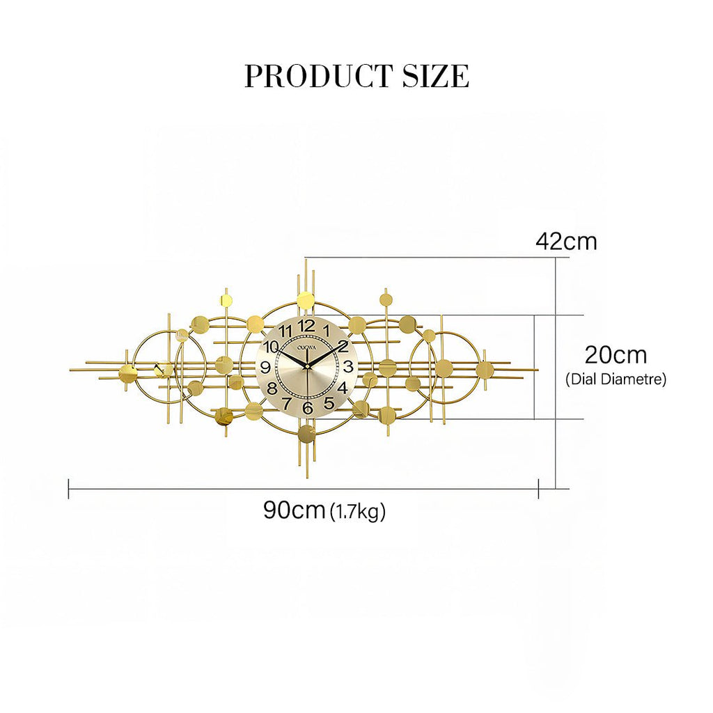 Cohen Art Deco Gold Wall Clock, Silent Clock, Horizontal Or Vertical - Miola